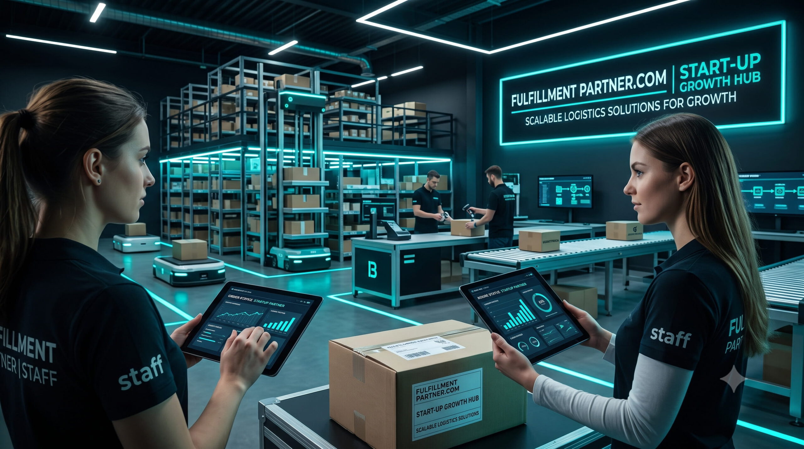 Fulfillment-Lager für Startups mit Regalen voller Versandkartons in Neustrelitz